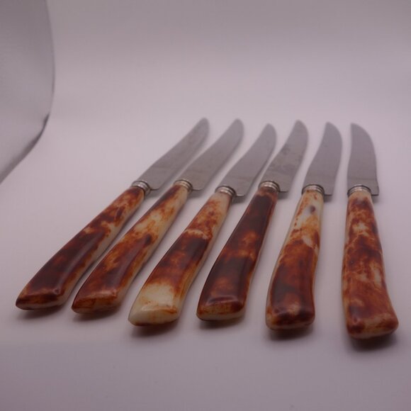 Set of Six(6) MB Hollow Ground Japan Faux Bone Handle Steak Knives - Picture 2 of 15